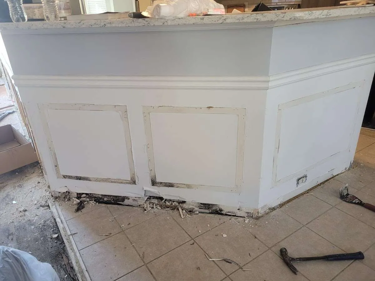 Water damage and mold on kitchen during Storm Damage Restoration in North Manchester